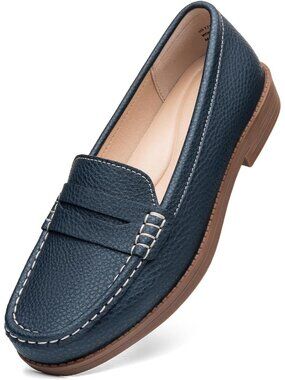 Women Navy Patent Leather Comfortable Penny Loafers Slip On Casual Walking Shoes